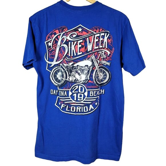 Bike Week Unisex Daytona Beach FL 2019 T Shirt Blue Medium 78th Motorcycle Back - Picture 1 of 5